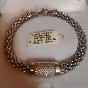 Braided Sterling Bracelet with Diamonds and 14 kt Gold